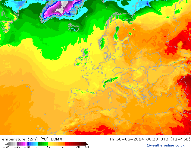 Temperatura (2m) ECMWF gio 30.05.2024 06 UTC