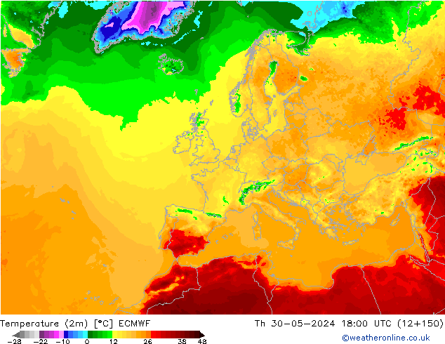 карта температуры ECMWF чт 30.05.2024 18 UTC