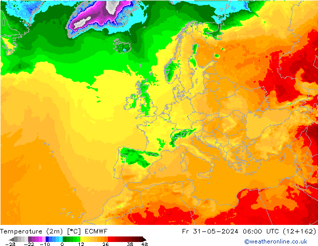 Temperature (2m) ECMWF Fr 31.05.2024 06 UTC