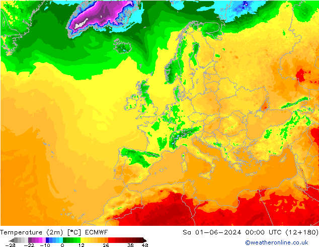 Temperature (2m) ECMWF So 01.06.2024 00 UTC