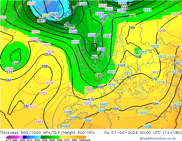 Dikte 500-1000hPa ECMWF za 01.06.2024 00 UTC