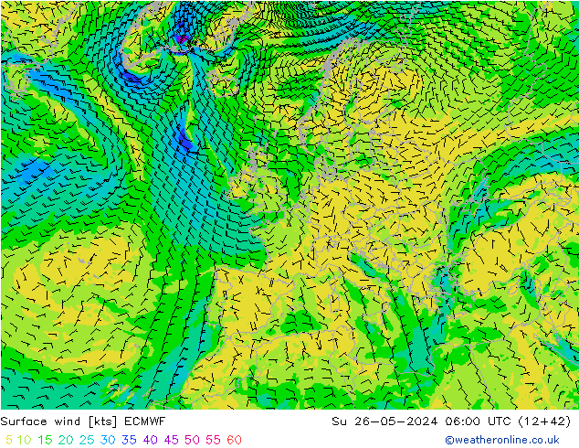 Rüzgar 10 m ECMWF Paz 26.05.2024 06 UTC