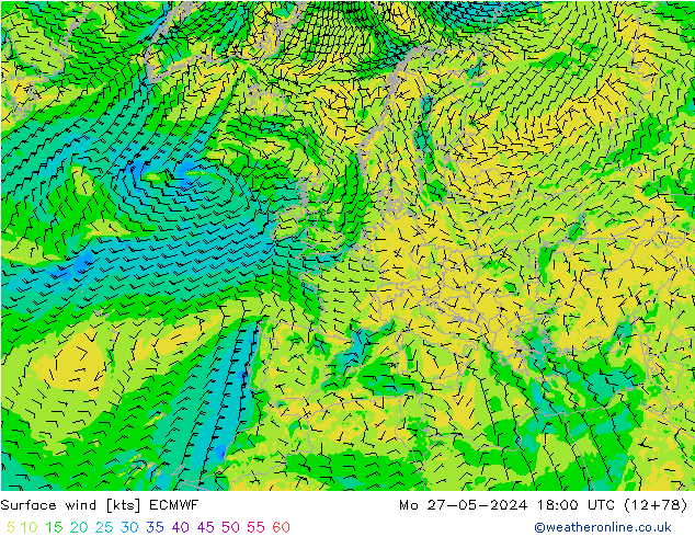 Surface wind ECMWF Po 27.05.2024 18 UTC