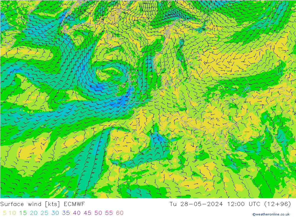 Bodenwind ECMWF Di 28.05.2024 12 UTC