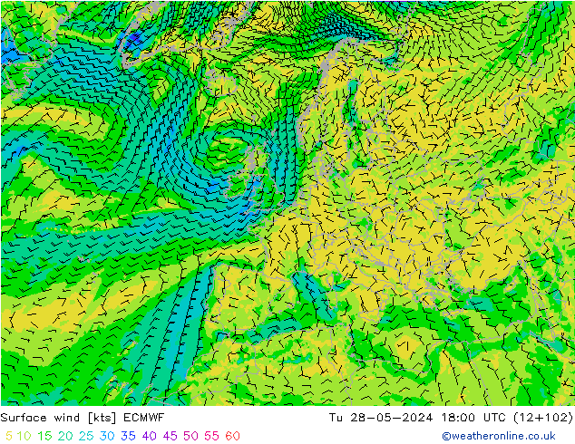 Bodenwind ECMWF Di 28.05.2024 18 UTC