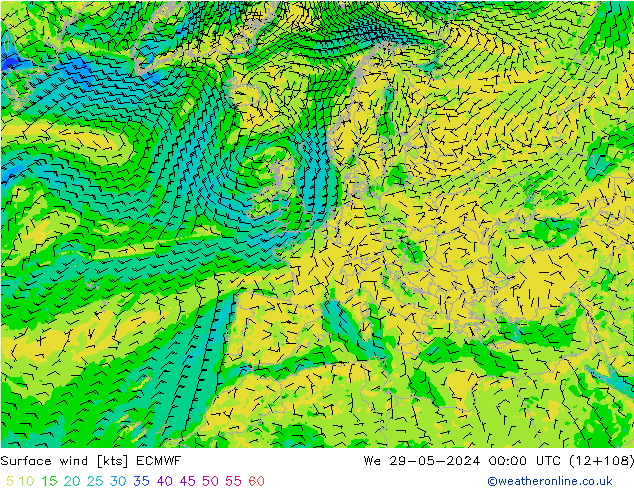 Rüzgar 10 m ECMWF Çar 29.05.2024 00 UTC