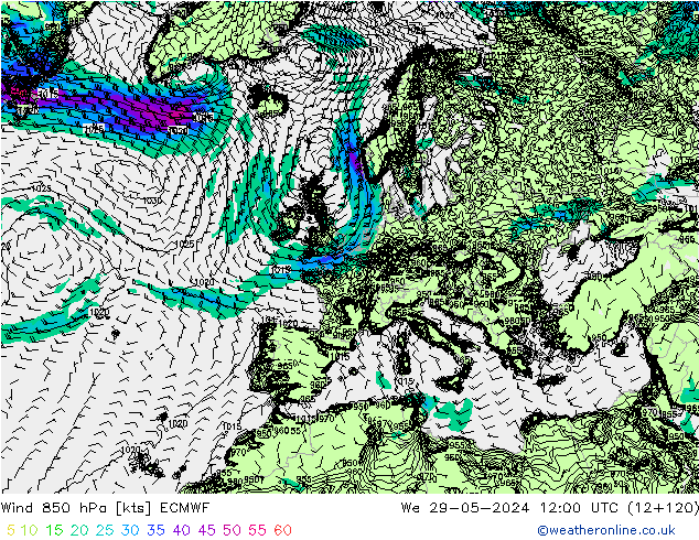 Wind 850 hPa ECMWF Mi 29.05.2024 12 UTC