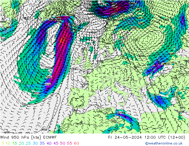 Viento 950 hPa ECMWF vie 24.05.2024 12 UTC