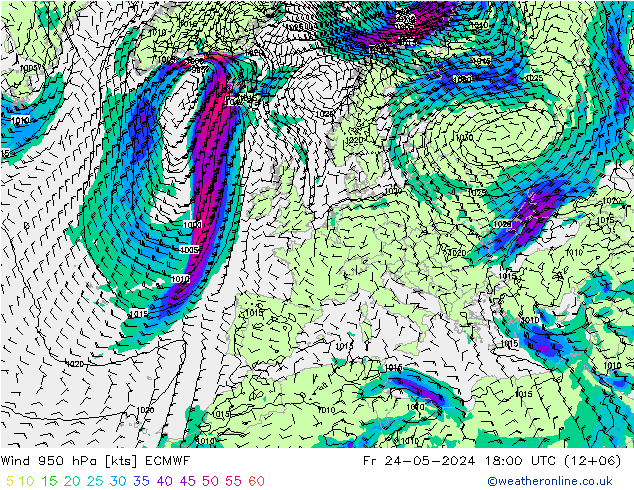 风 950 hPa ECMWF 星期五 24.05.2024 18 UTC