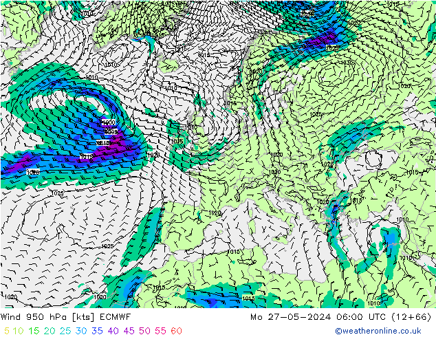 wiatr 950 hPa ECMWF pon. 27.05.2024 06 UTC