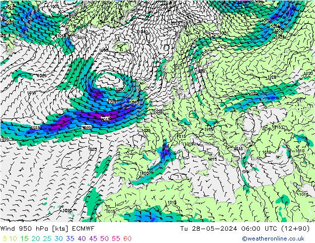 Wind 950 hPa ECMWF Di 28.05.2024 06 UTC