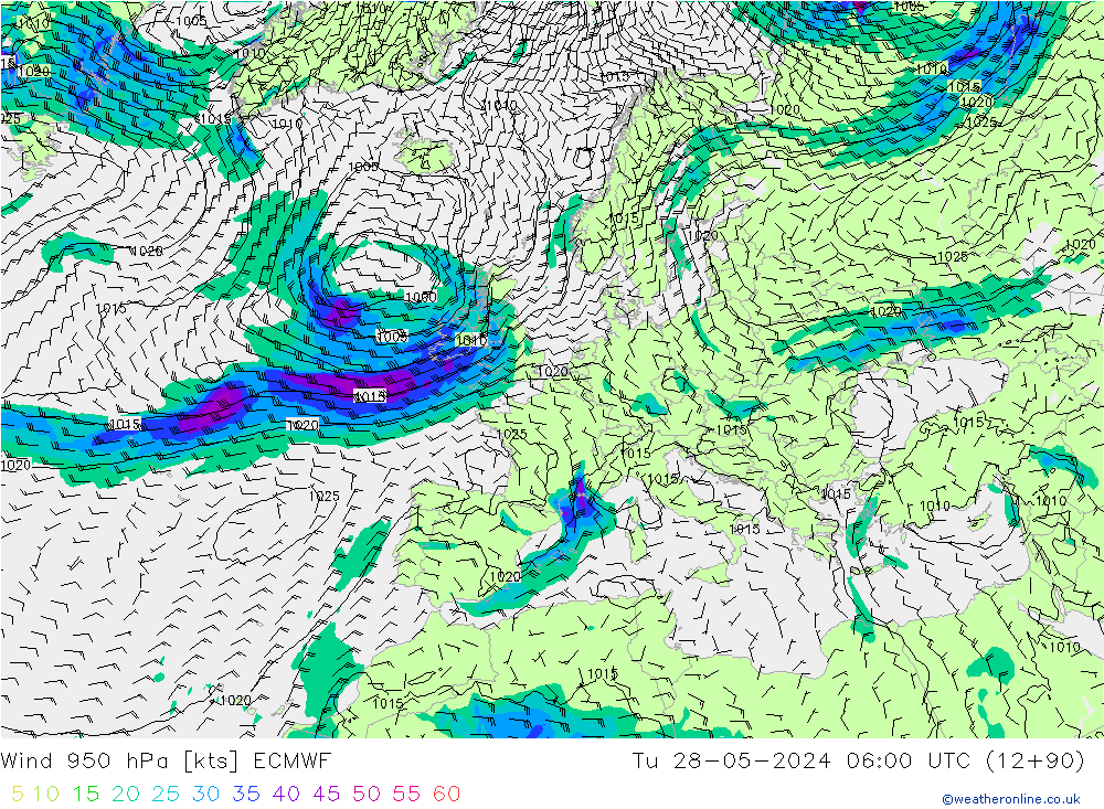 Vento 950 hPa ECMWF Ter 28.05.2024 06 UTC