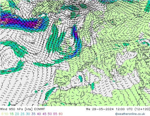 Rüzgar 950 hPa ECMWF Çar 29.05.2024 12 UTC