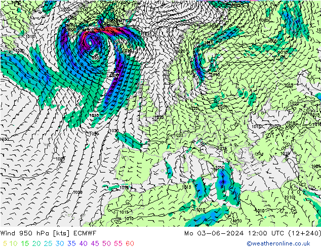 Wind 950 hPa ECMWF Mo 03.06.2024 12 UTC