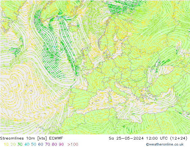 Streamlines 10m ECMWF Sa 25.05.2024 12 UTC