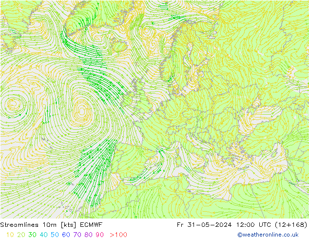 Stroomlijn 10m ECMWF vr 31.05.2024 12 UTC