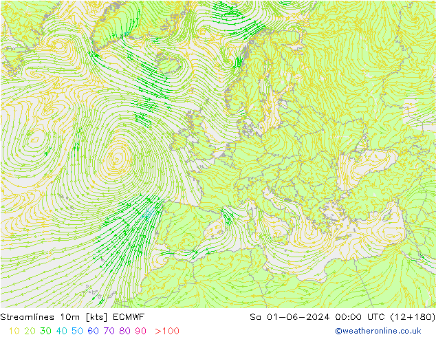 Stroomlijn 10m ECMWF za 01.06.2024 00 UTC