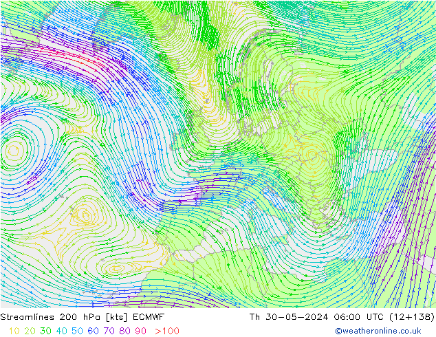 Stroomlijn 200 hPa ECMWF do 30.05.2024 06 UTC