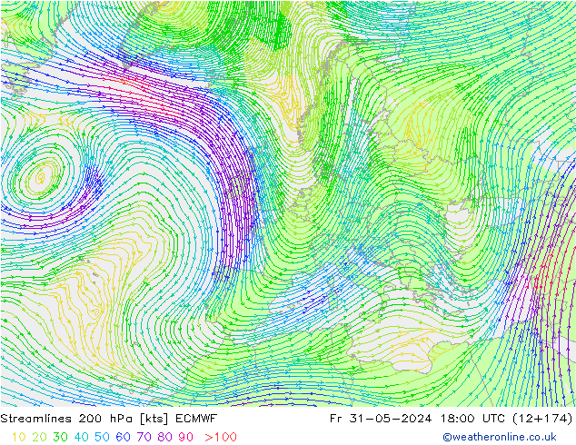 Streamlines 200 hPa ECMWF Fr 31.05.2024 18 UTC