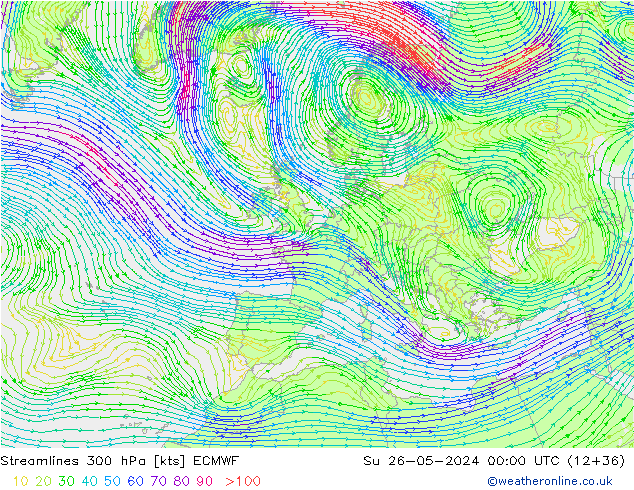 Stroomlijn 300 hPa ECMWF zo 26.05.2024 00 UTC