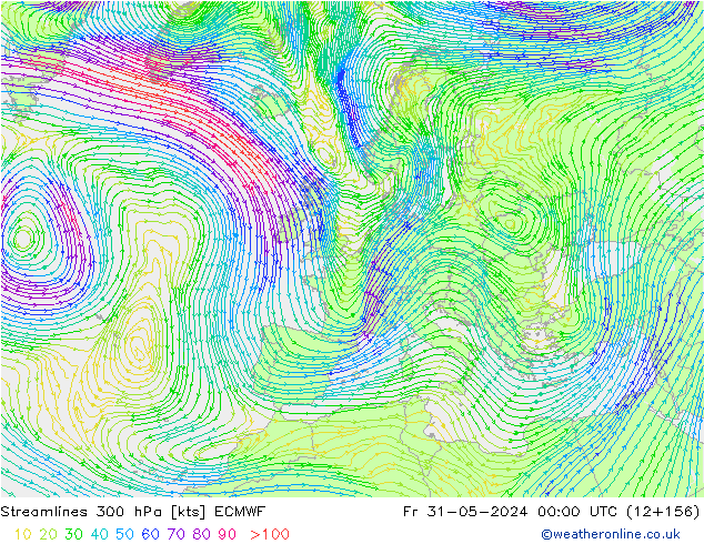 Ligne de courant 300 hPa ECMWF ven 31.05.2024 00 UTC