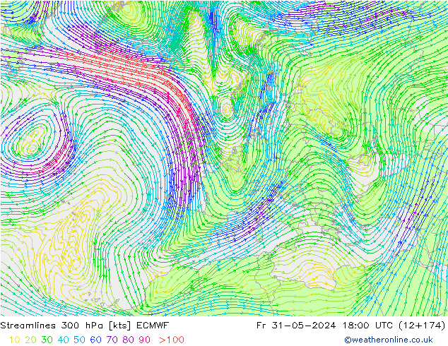 Stromlinien 300 hPa ECMWF Fr 31.05.2024 18 UTC