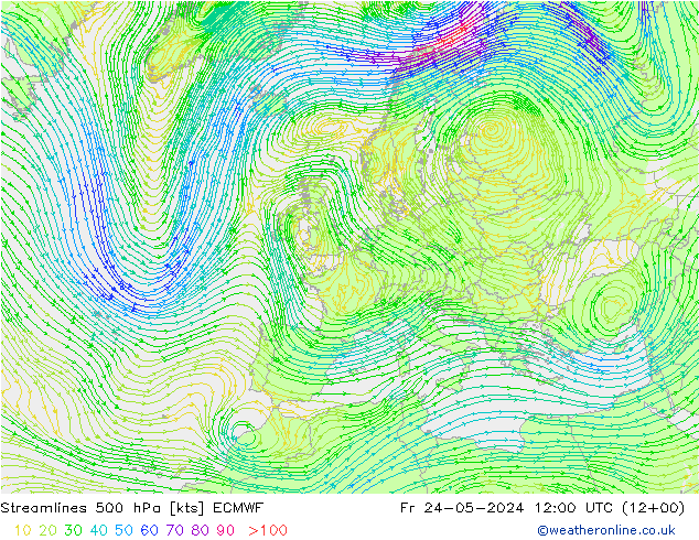 风 500 hPa ECMWF 星期五 24.05.2024 12 UTC