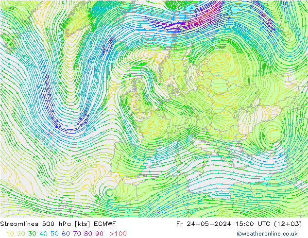 Streamlines 500 hPa ECMWF Fr 24.05.2024 15 UTC