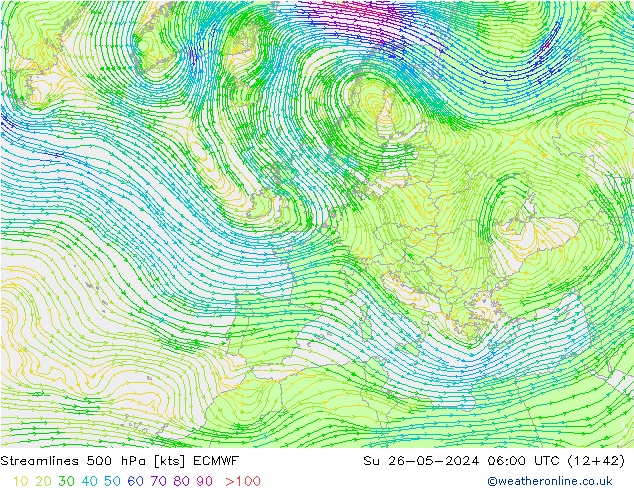 Línea de corriente 500 hPa ECMWF dom 26.05.2024 06 UTC