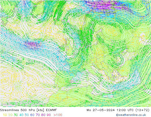 ветер 500 гПа ECMWF пн 27.05.2024 12 UTC