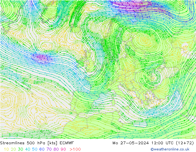 Rüzgar 500 hPa ECMWF Pzt 27.05.2024 12 UTC