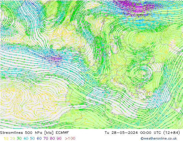 Stromlinien 500 hPa ECMWF Di 28.05.2024 00 UTC