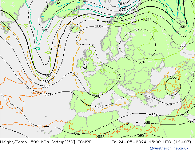 Hoogte/Temp. 500 hPa ECMWF vr 24.05.2024 15 UTC