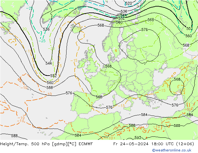 Height/Temp. 500 hPa ECMWF Fr 24.05.2024 18 UTC