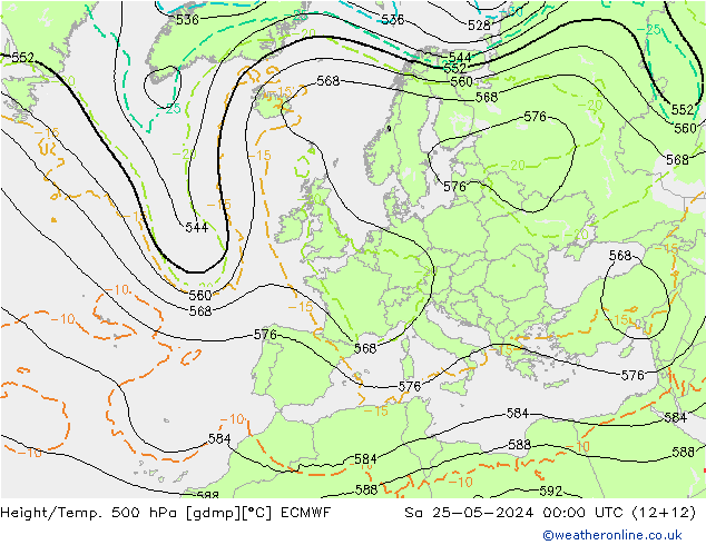 Height/Temp. 500 hPa ECMWF Sa 25.05.2024 00 UTC