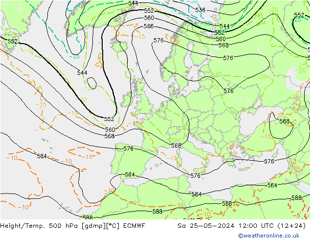 Z500/Rain (+SLP)/Z850 ECMWF сб 25.05.2024 12 UTC