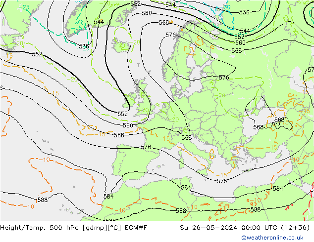 Z500/Rain (+SLP)/Z850 ECMWF Su 26.05.2024 00 UTC