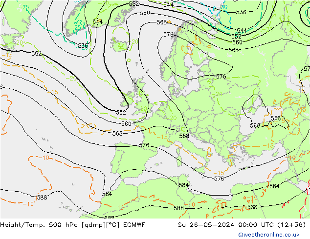 Hoogte/Temp. 500 hPa ECMWF zo 26.05.2024 00 UTC