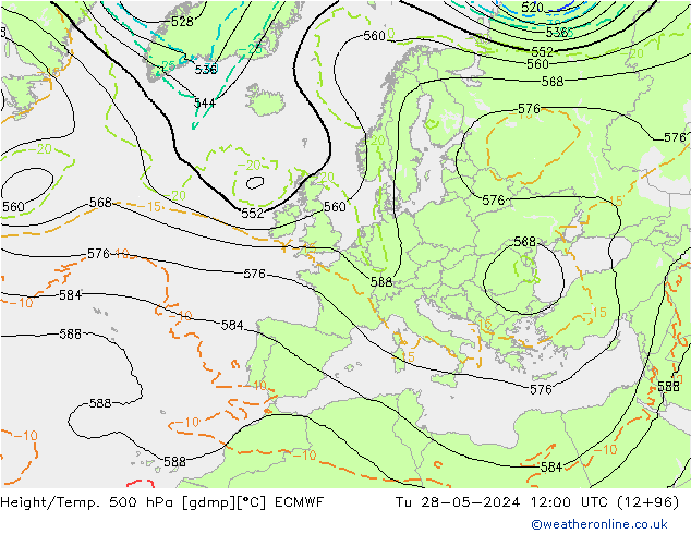 Z500/Yağmur (+YB)/Z850 ECMWF Sa 28.05.2024 12 UTC