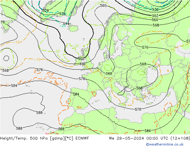 Z500/Rain (+SLP)/Z850 ECMWF ср 29.05.2024 00 UTC