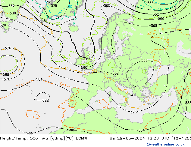 Z500/Yağmur (+YB)/Z850 ECMWF Çar 29.05.2024 12 UTC