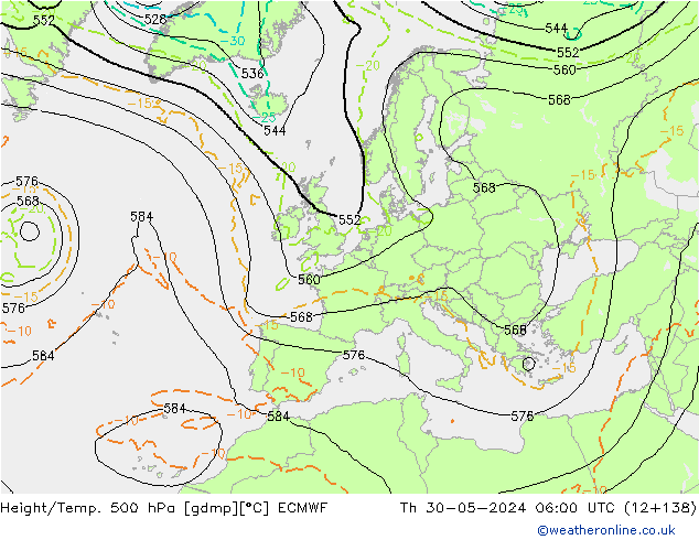 Hoogte/Temp. 500 hPa ECMWF do 30.05.2024 06 UTC