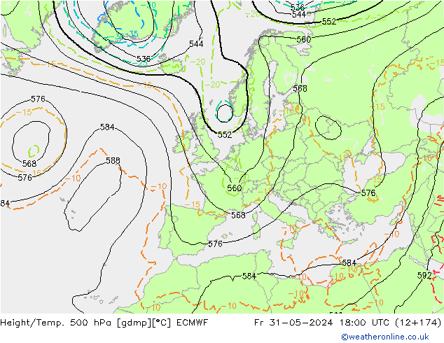 Z500/Rain (+SLP)/Z850 ECMWF Fr 31.05.2024 18 UTC