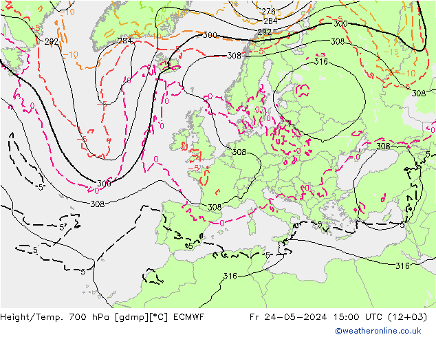 Géop./Temp. 700 hPa ECMWF ven 24.05.2024 15 UTC