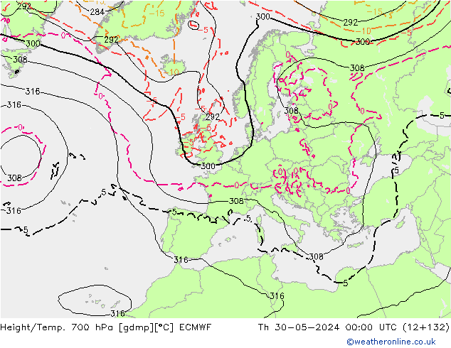 Height/Temp. 700 hPa ECMWF czw. 30.05.2024 00 UTC