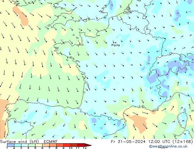 Surface wind (bft) ECMWF Fr 31.05.2024 12 UTC