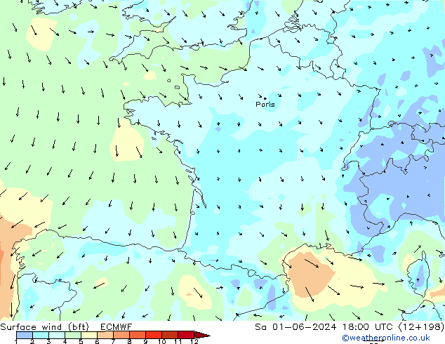  10 m (bft) ECMWF  01.06.2024 18 UTC