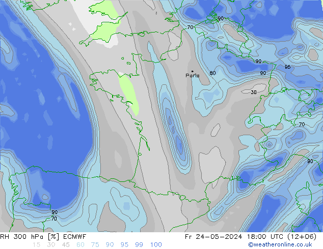 RH 300 hPa ECMWF Fr 24.05.2024 18 UTC