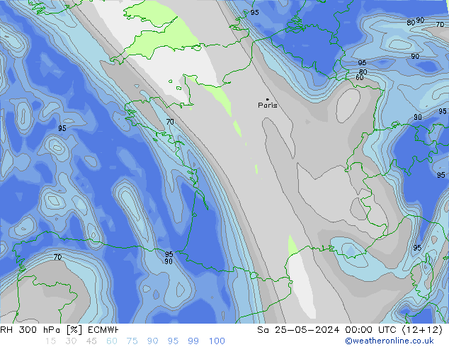 RH 300 гПа ECMWF сб 25.05.2024 00 UTC