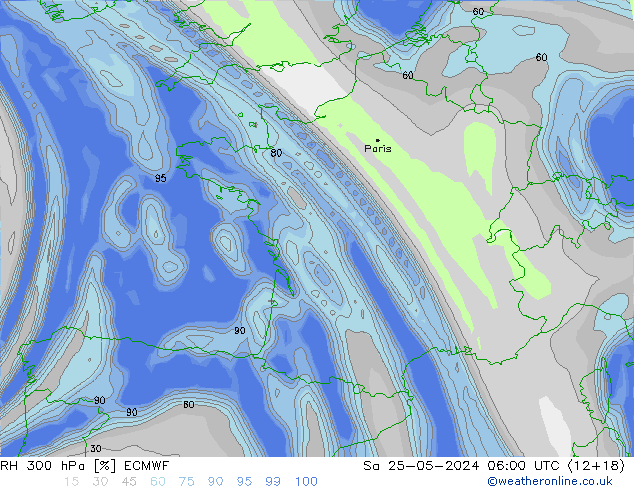 RH 300 hPa ECMWF Sáb 25.05.2024 06 UTC